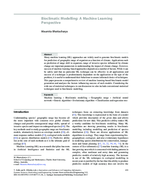 (PDF) Bioclimatic Modelling: A Machine Learning Perspective