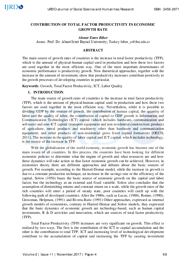 (PDF) Contribution of Total Factor Productivity in Economic Growth Rate