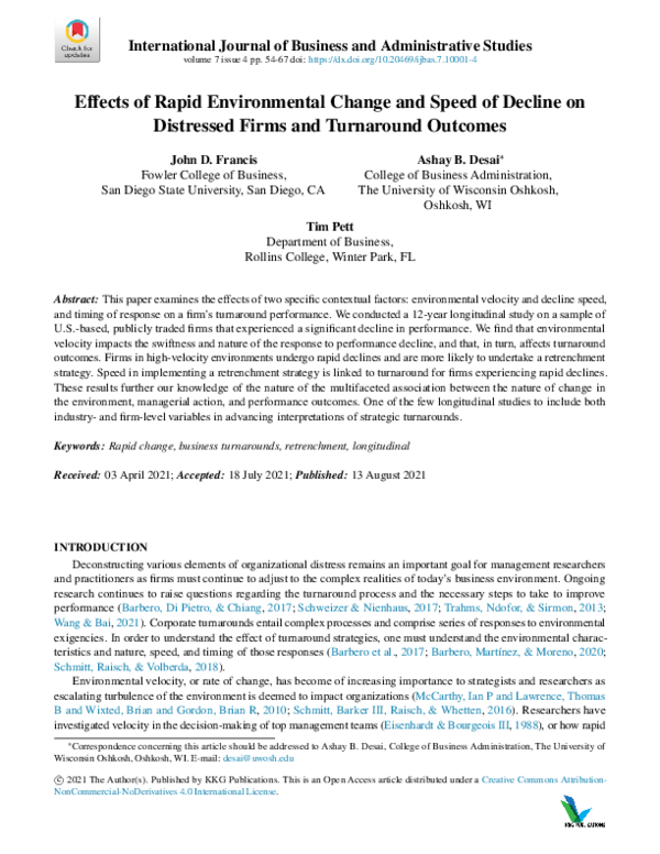(PDF) Effects of Rapid Environmental Change and Speed of Decline on ...