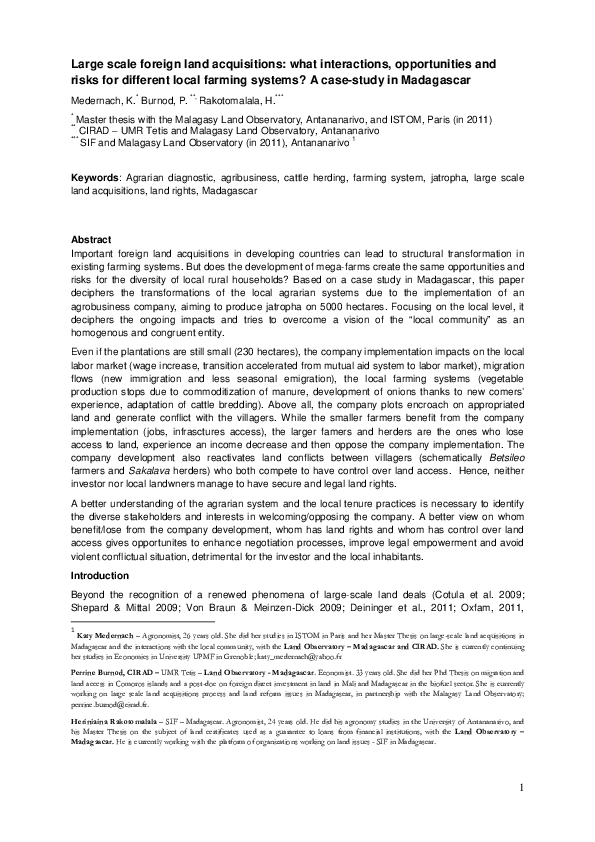 (PDF) Large scale foreign land acquisitions: what interactions ...