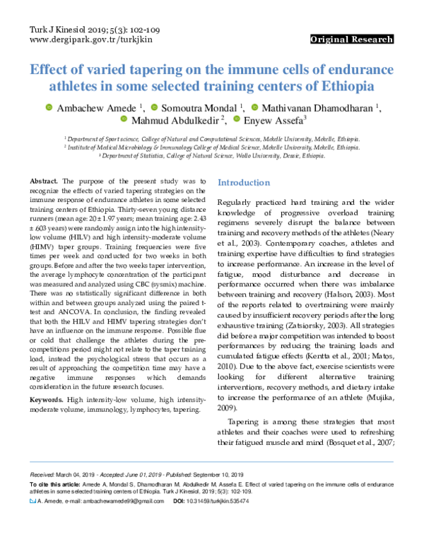 (PDF) Effect of varied tapering on the immune cells of endurance ...