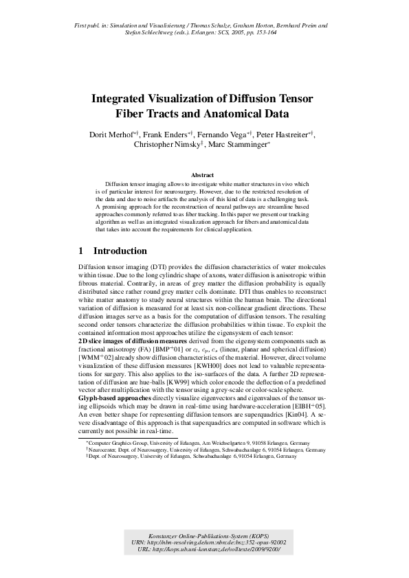 (PDF) Integrated visualization of diffusion tensor fiber tracts and ...