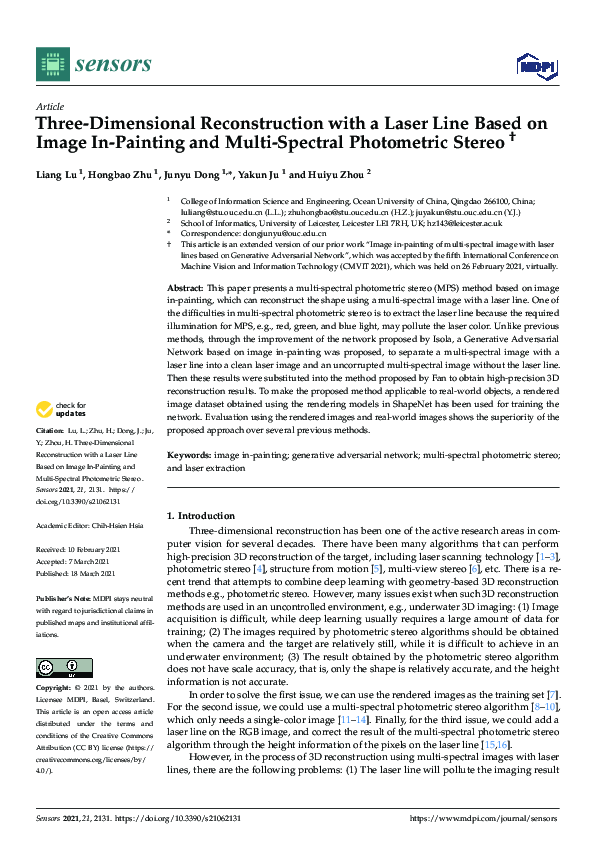 (PDF) Three-Dimensional Reconstruction with a Laser Line Based on Image ...