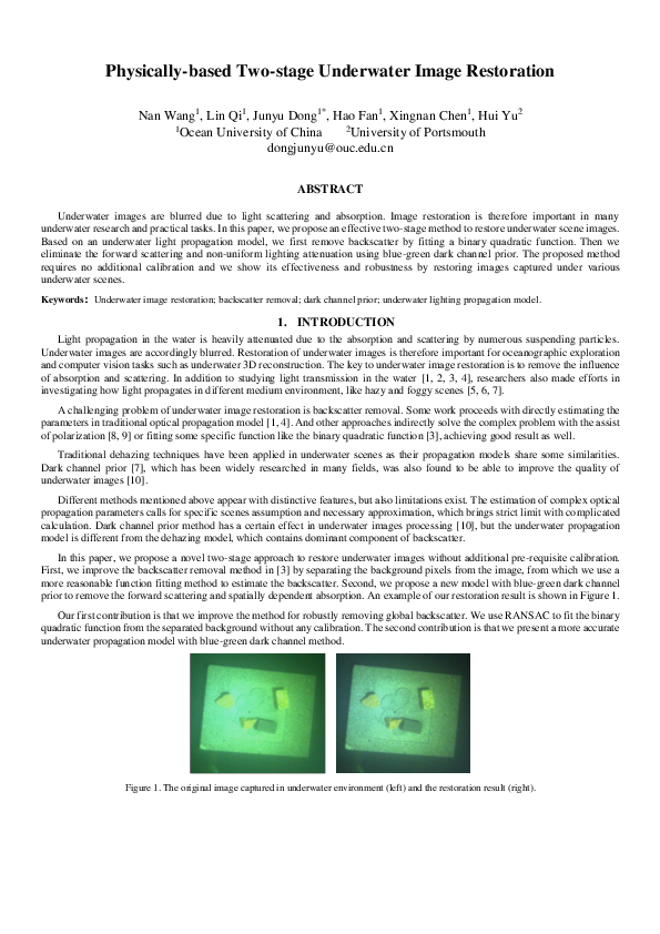 (PDF) Two-stage underwater image restoration based on a physical model