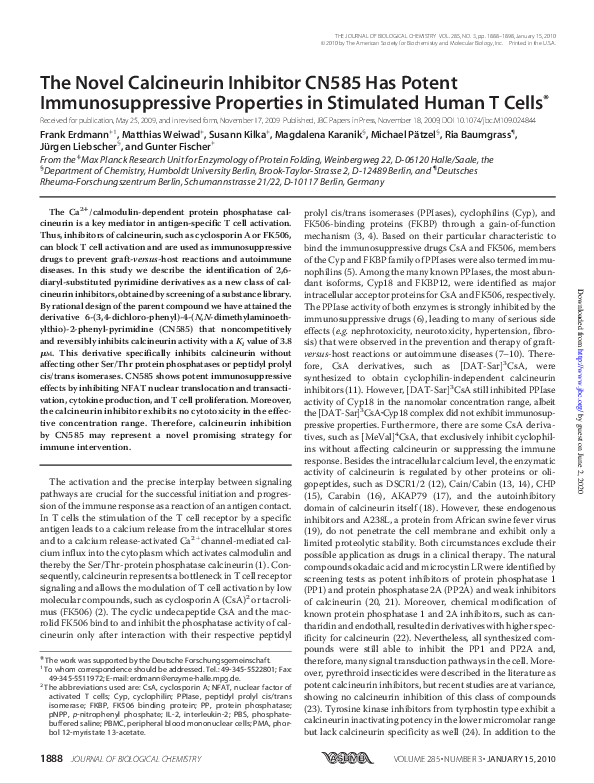 (PDF) The Novel Calcineurin Inhibitor CN585 Has Potent ...