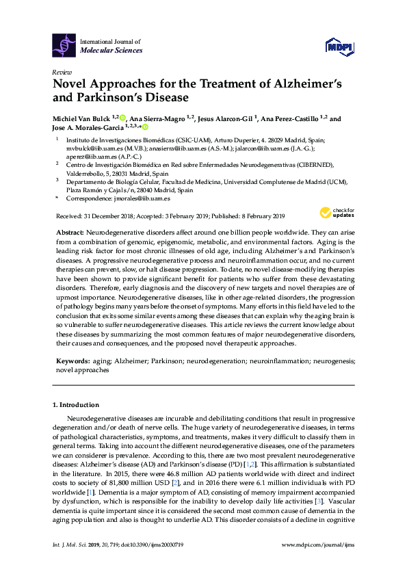 (PDF) Novel Approaches for the Treatment of Alzheimer's and Parkinson's ...