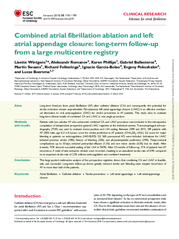 (PDF) Combined atrial fibrillation ablation and left atrial appendage ...