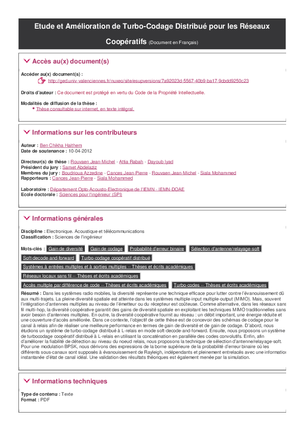 (PDF) Etude et Amélioration de Turbo-Codage Distribué pour les Réseaux ...