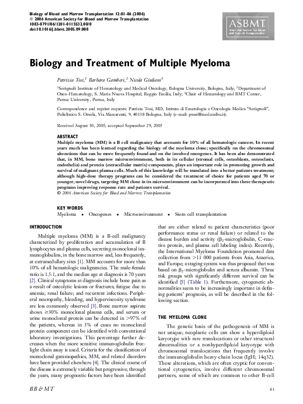 (PDF) Biology and Treatment of Multiple Myeloma
