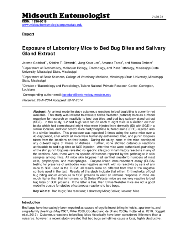 (PDF) Exposure of Laboratory Mice to Bed Bug Bites and Salivary Gland ...