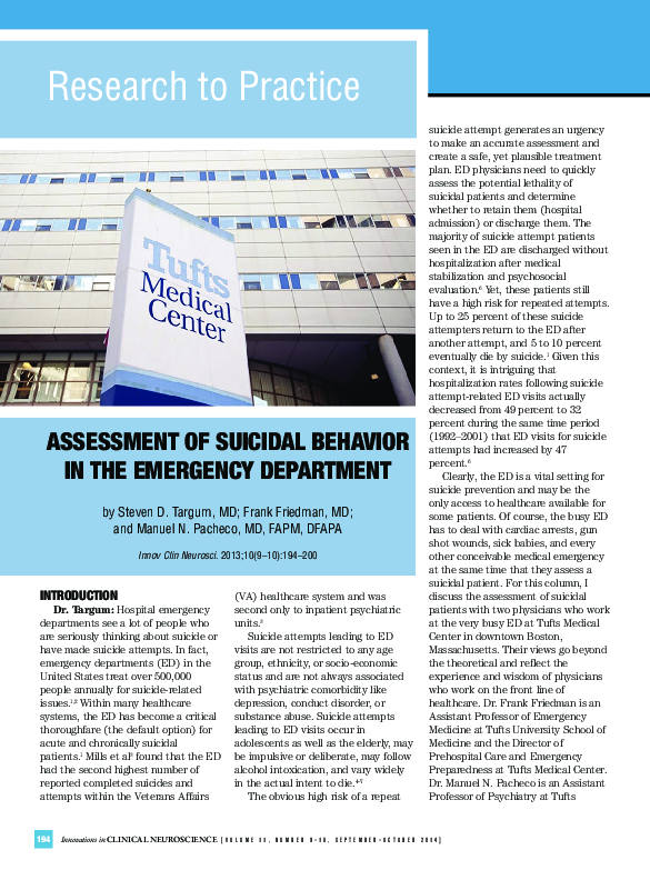 (PDF) Assessment of suicidal behavior in the emergency department