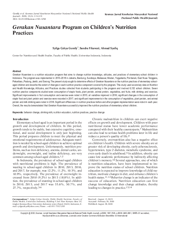 (PDF) Effect of School Nutrition Education Program on Nutritional Practices