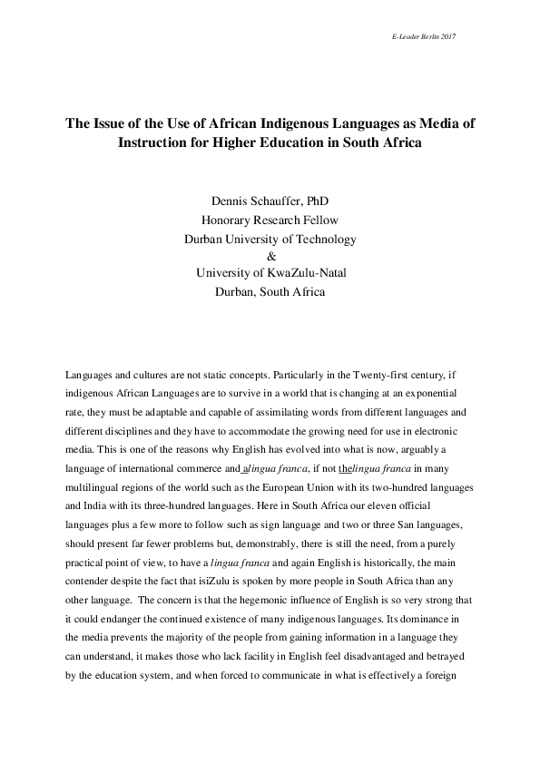 (PDF) The Issue of the Use of African Indigenous Languages as Media of ...