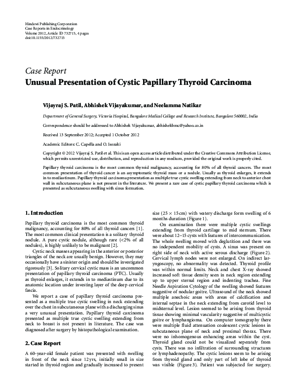 (PDF) Unusual Presentation of Cystic Papillary Thyroid Carcinoma