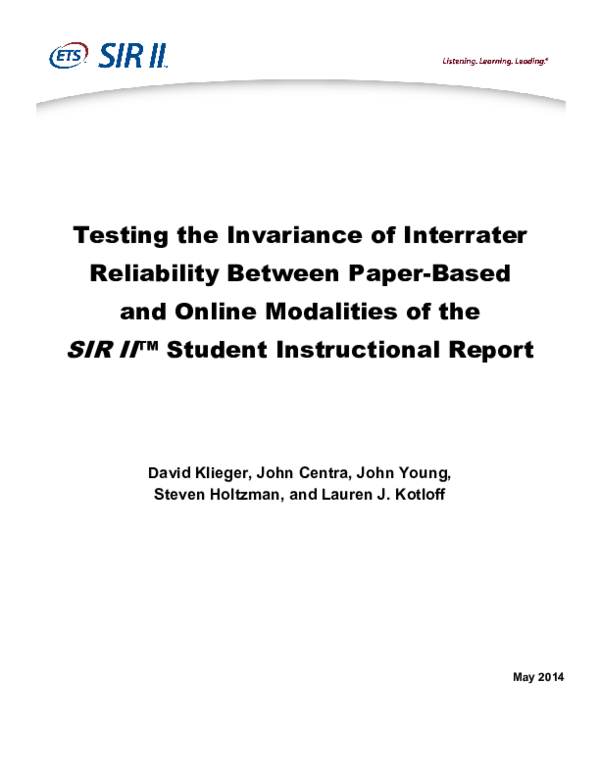 (PDF) Testing the Invariance of Interrater Reliability Between Paper ...