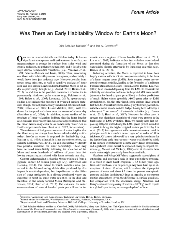 (PDF) Was There an Early Habitability Window for Earth's Moon?