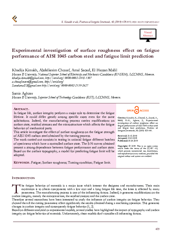 (PDF) Experimental investigation of surface roughness effect on fatigue ...