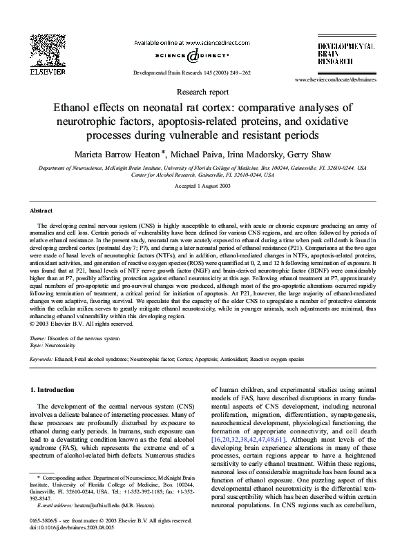 (PDF) Ethanol effects on neonatal rat cortex: comparative analyses of ...