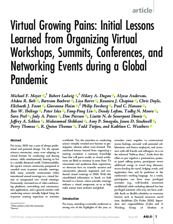 (PDF) Virtual Growing Pains: Initial Lessons Learned from Organizing ...