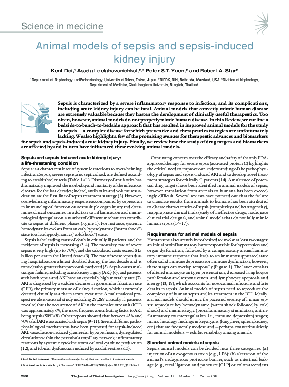 (PDF) Animal models of sepsis and sepsisinduced kidney injury A