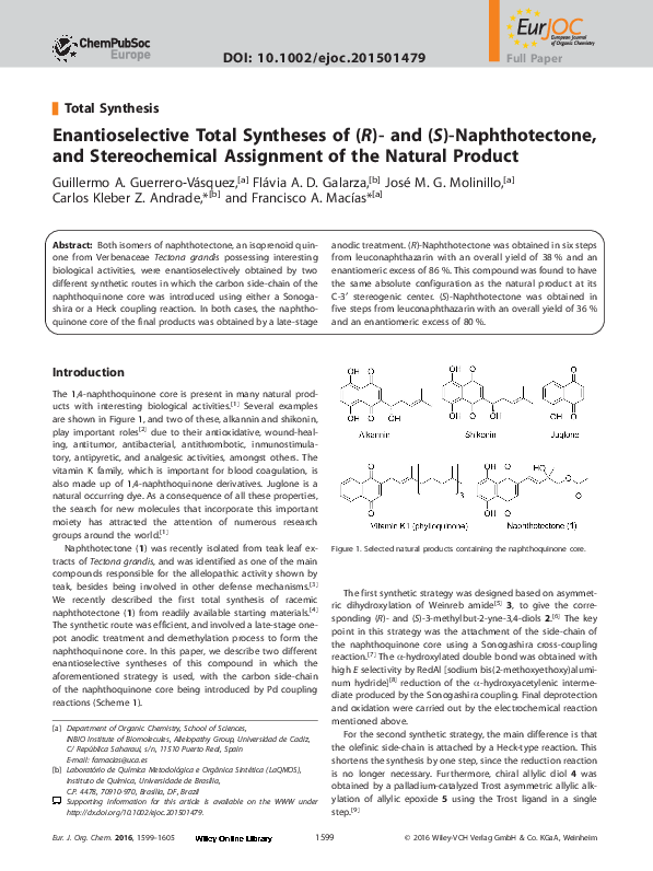 (PDF) Enantioselective Total Syntheses of ( R )- and ( S ...