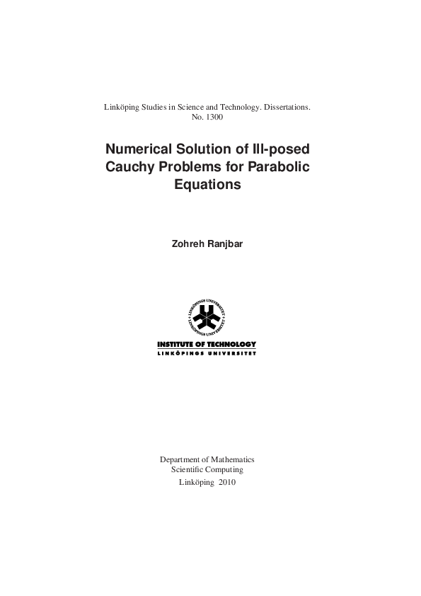 (PDF) Numerical Solution of Ill-posed Cauchy Problems for Parabolic ...