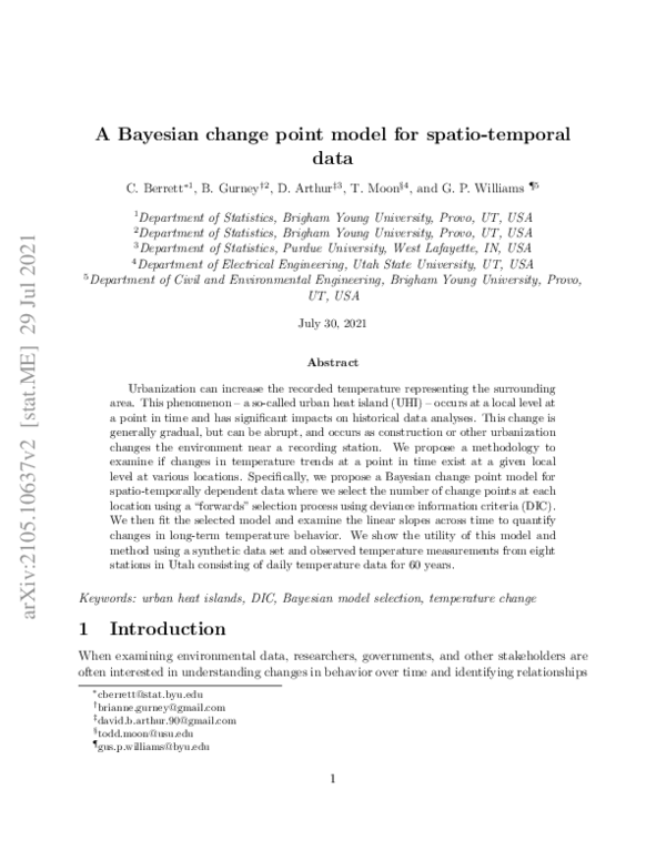 (PDF) A Bayesian change point model for spatio-temporal data