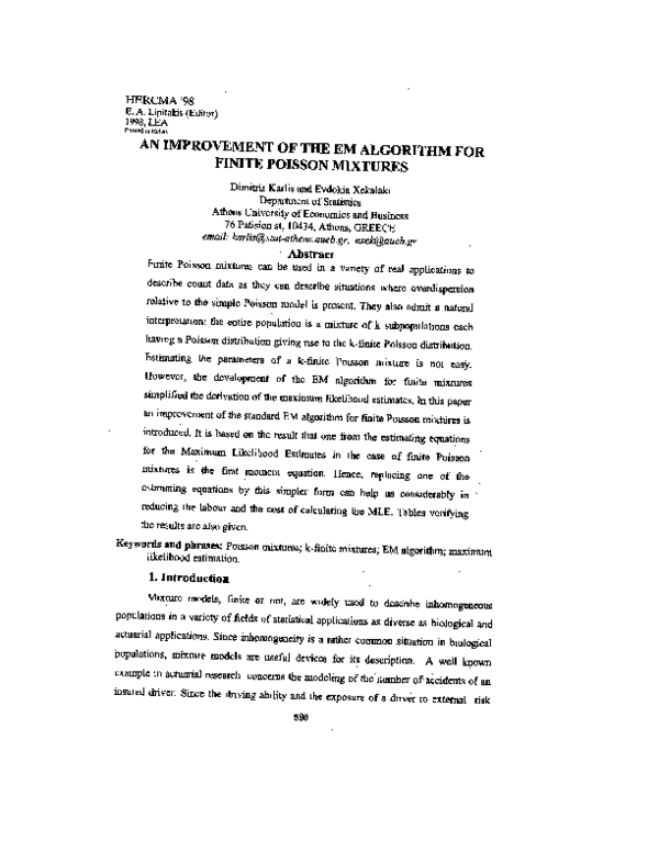 (PDF) An improvement of the EM algorithm for finite Poisson mixtures