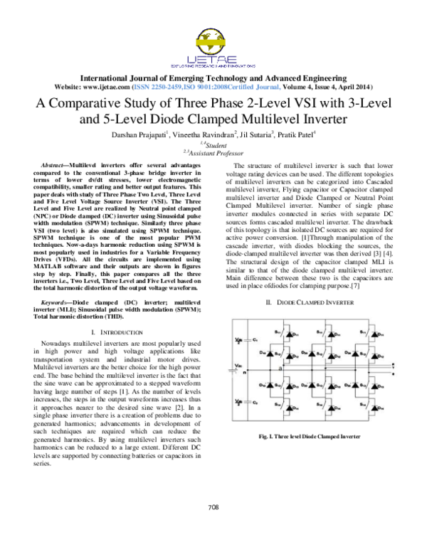 (PDF) A Comparative Study of Three Phase 2-Level VSI with 3-Level and 5 ...