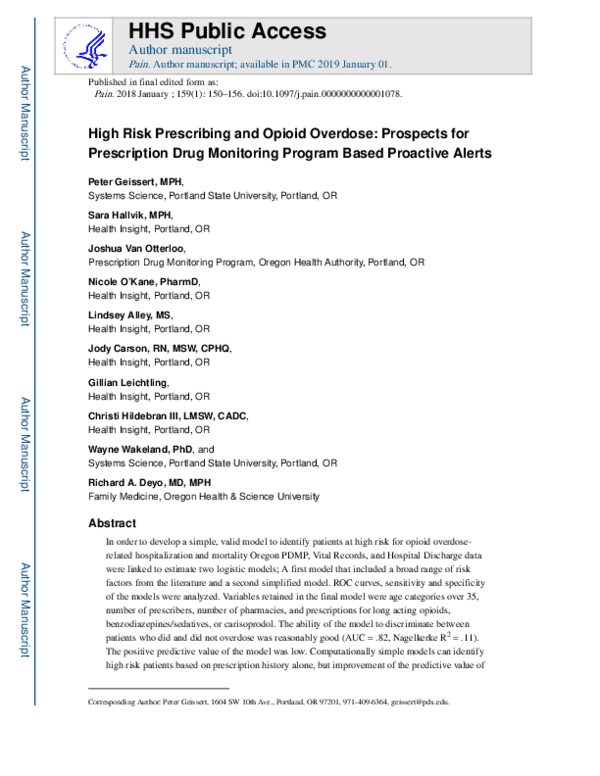 (PDF) High-risk prescribing and opioid overdose: prospects for ...