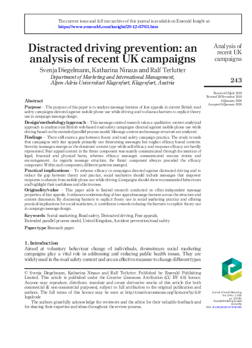 (PDF) Distracted driving prevention: an analysis of recent UK campaigns