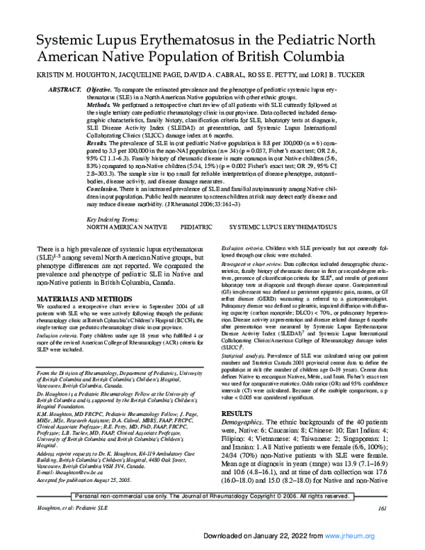 (PDF) Systemic lupus erythematosus in the pediatric North American ...