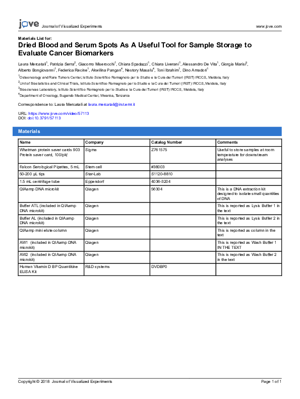(PDF) Dried Blood and Serum Spots As A Useful Tool for Sample Storage ...