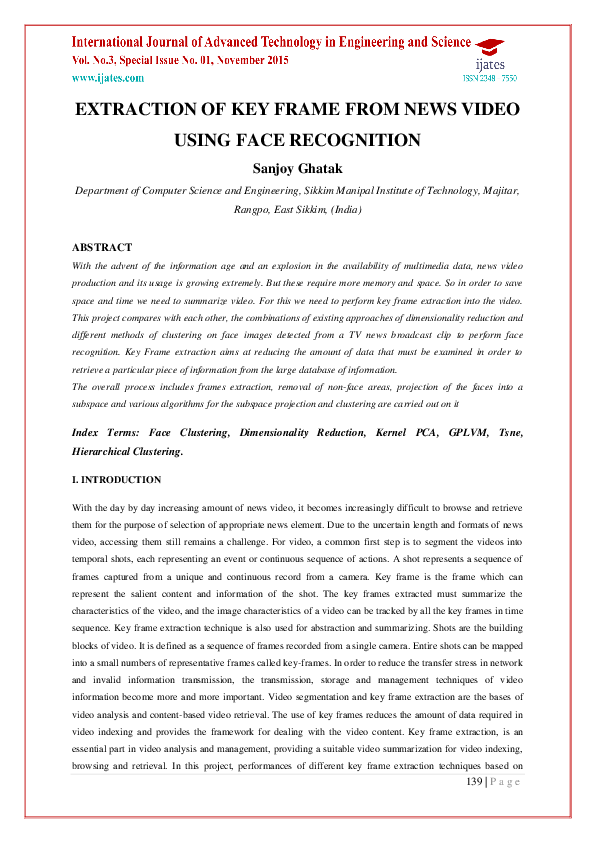 (PDF) Extraction of Key Frame from News Video Using Face Recognition