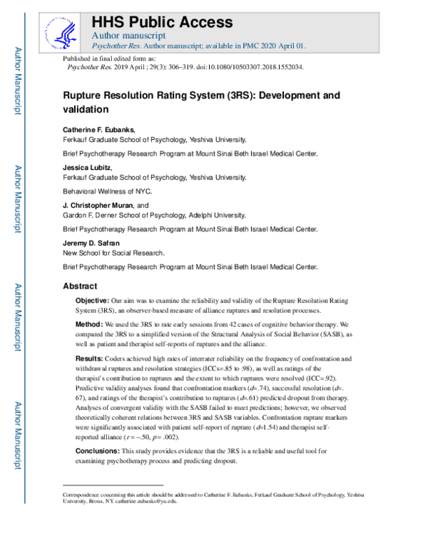 (PDF) Rupture Resolution Rating System (3RS): Development and validation