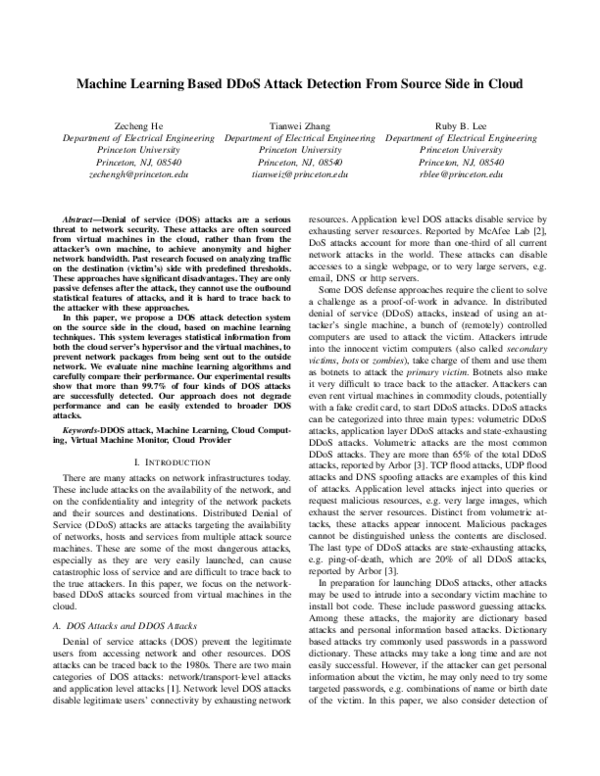 (PDF) Machine Learning Based DDoS Attack Detection from Source Side in ...