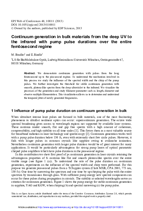 (PDF) Continuum generation in bulk materials from the deep UV to the ...