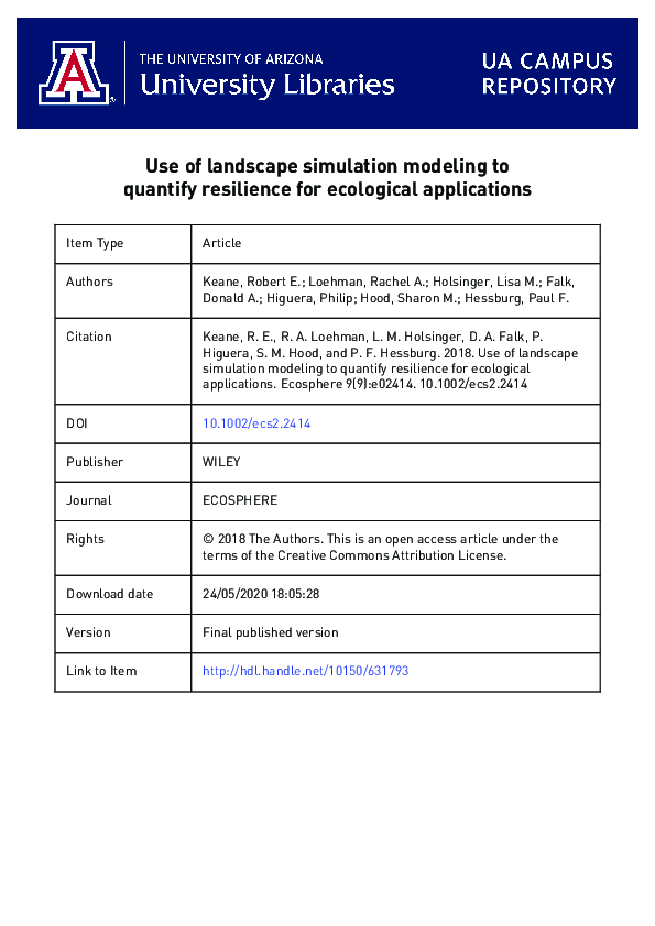 (PDF) Use of landscape simulation modeling to quantify resilience for ...