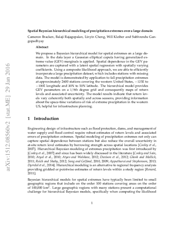 (PDF) Spatial Bayesian hierarchical modeling of precipitation extremes ...