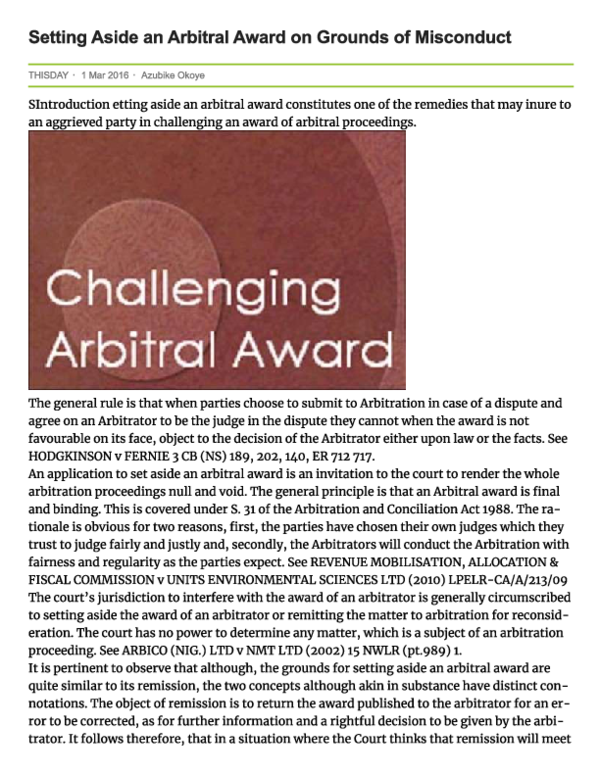 (PDF) Setting Aside an Arbitral Award on Grounds of Misconduct
