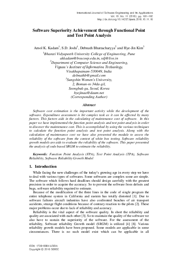 (PDF) Software Superiority Achievement through Functional Point and
