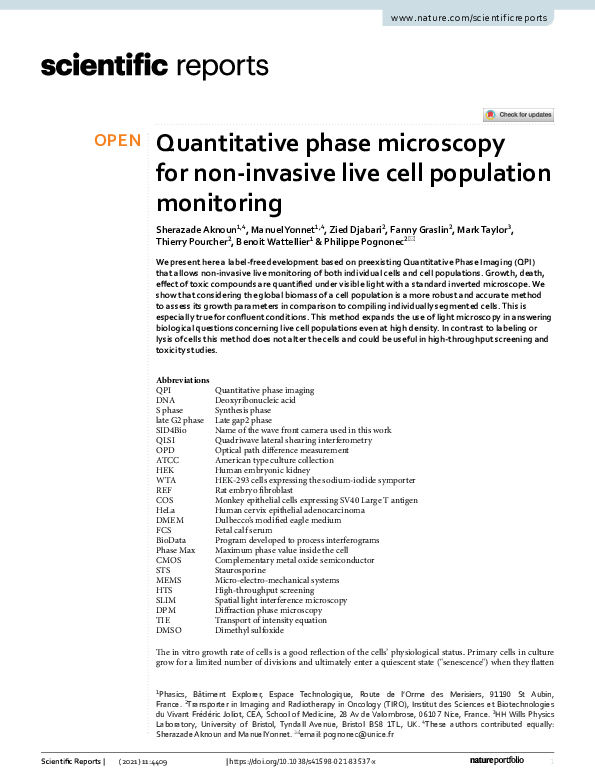 (PDF) Quantitative phase microscopy for non-invasive live cell ...