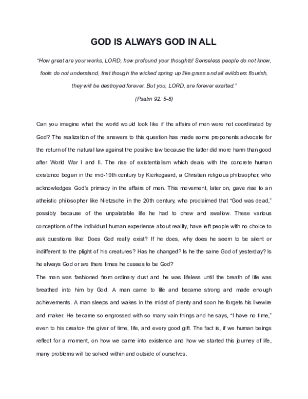 (PDF) God is always God in all