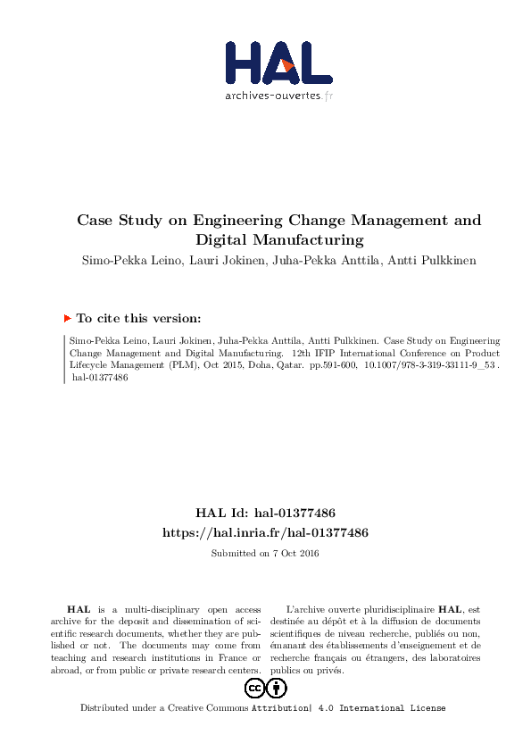 (PDF) Case Study on Engineering Change Management and Digital Manufacturing