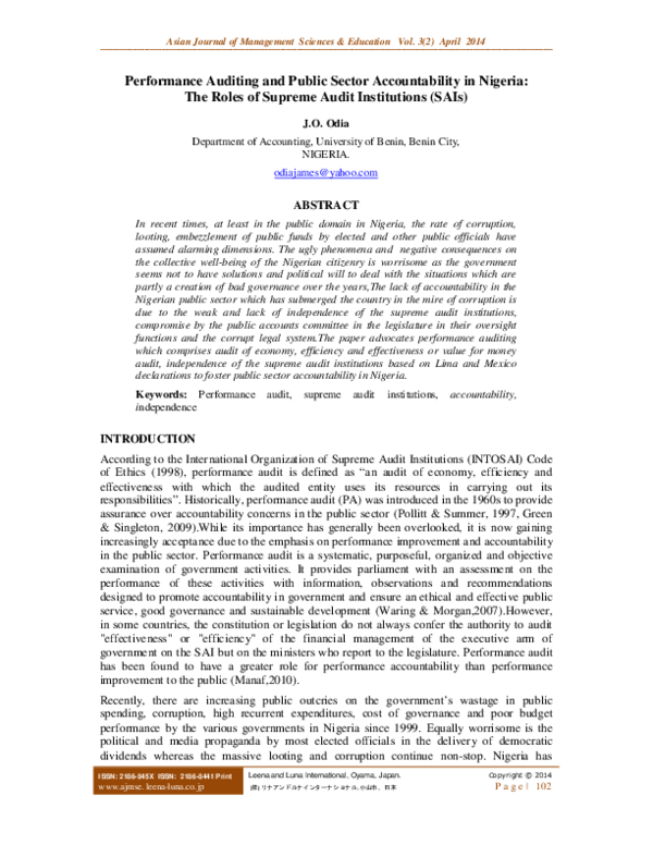 (PDF) Performance Auditing and Public Sector Accountability in Nigeria ...