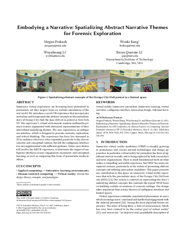 (PDF) Embodying a Narrative: Spatializing Abstract Narrative Themes for ...