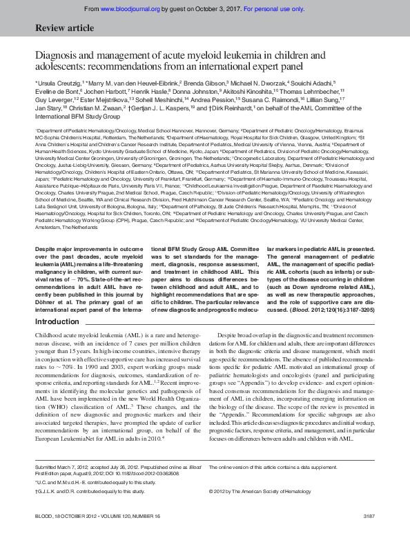 (PDF) Diagnosis and management of acute myeloid leukemia in adults ...