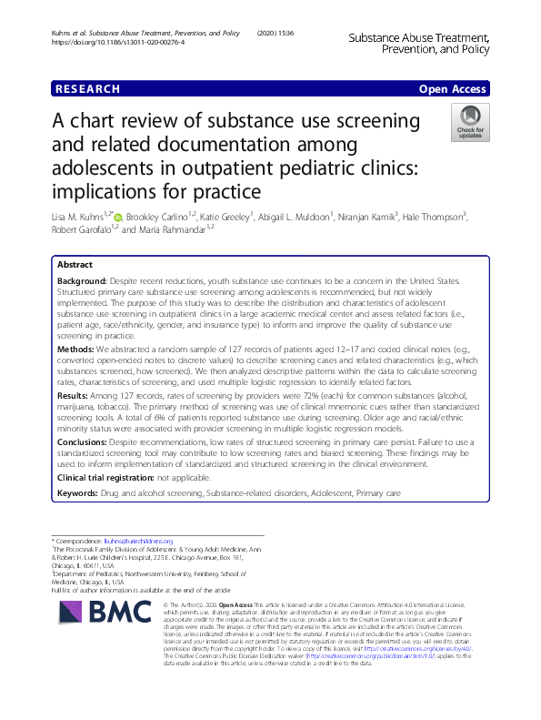 (PDF) A Chart Review of Substance Use Screening and Related ...