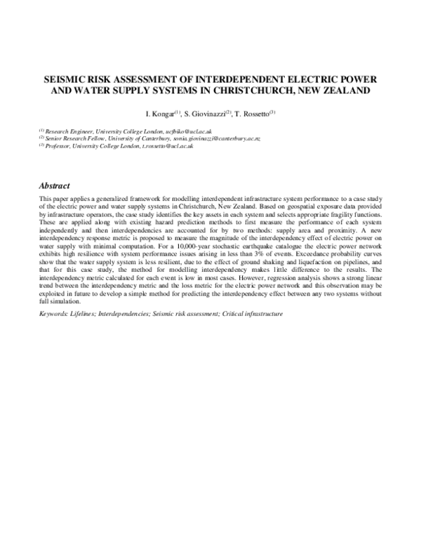Pdf Seismic Risk Assessment Of Interdependent Electric Power And