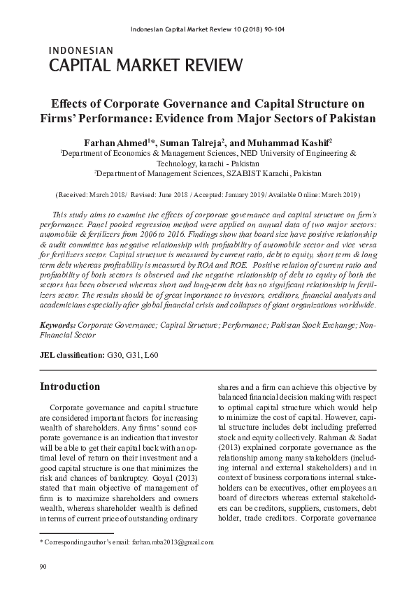 (PDF) Effects of Corporate Governance and Capital Structure on Firms ...